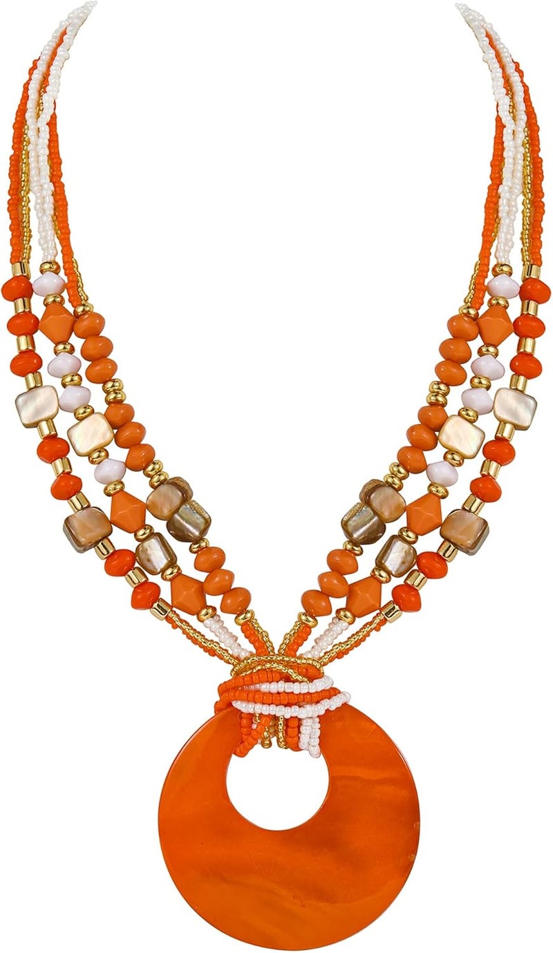 Coiris Shell Pendant Statement Strand Necklace for Women Boho Multi Beads Natural Stone Colorful Necklace Bohemian Handmade Chunky Shell Beaded Collar Jewelry for Women - Image 1